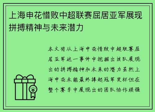 上海申花惜败中超联赛屈居亚军展现拼搏精神与未来潜力