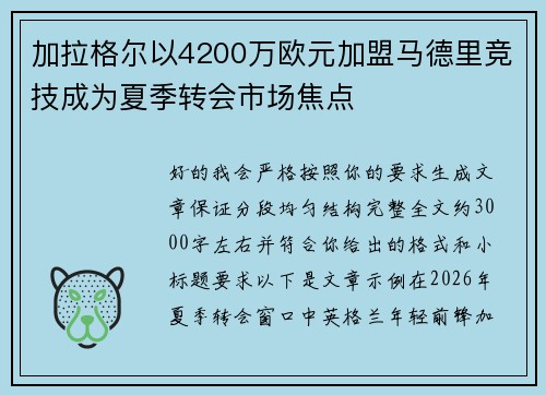 加拉格尔以4200万欧元加盟马德里竞技成为夏季转会市场焦点